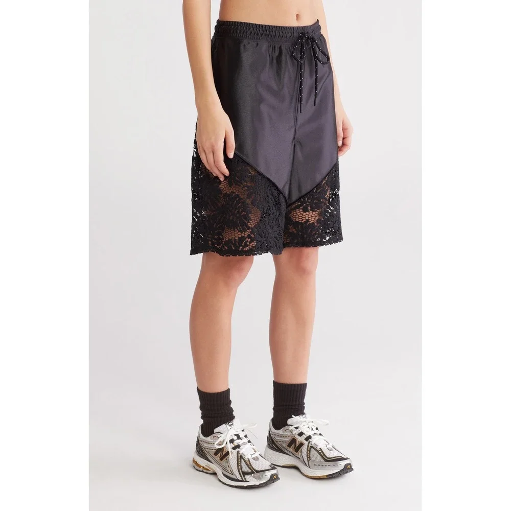 FP Movement Roster Tie Waist Lace Trim Shorts Black Size Small New With Tags_5